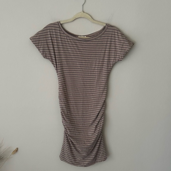 Sundry Ruched Striped T-Shirt Dress Tan Size 2 - Picture 1 of 9